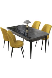 Hanah Home Juego de Mesa y Sillas de Comedor de 5 Piezas, Mármol Negro y Mostaza